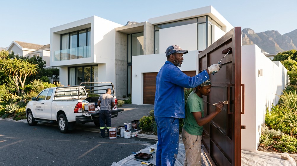 Professional anti-rust coating team applying rust protection to a metal gate in Rondebosch
