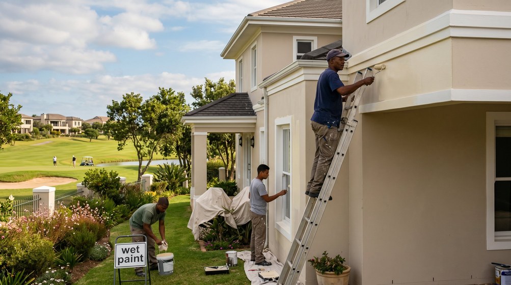 Professional estate painters painting a luxury golf estate home in Rondebosch